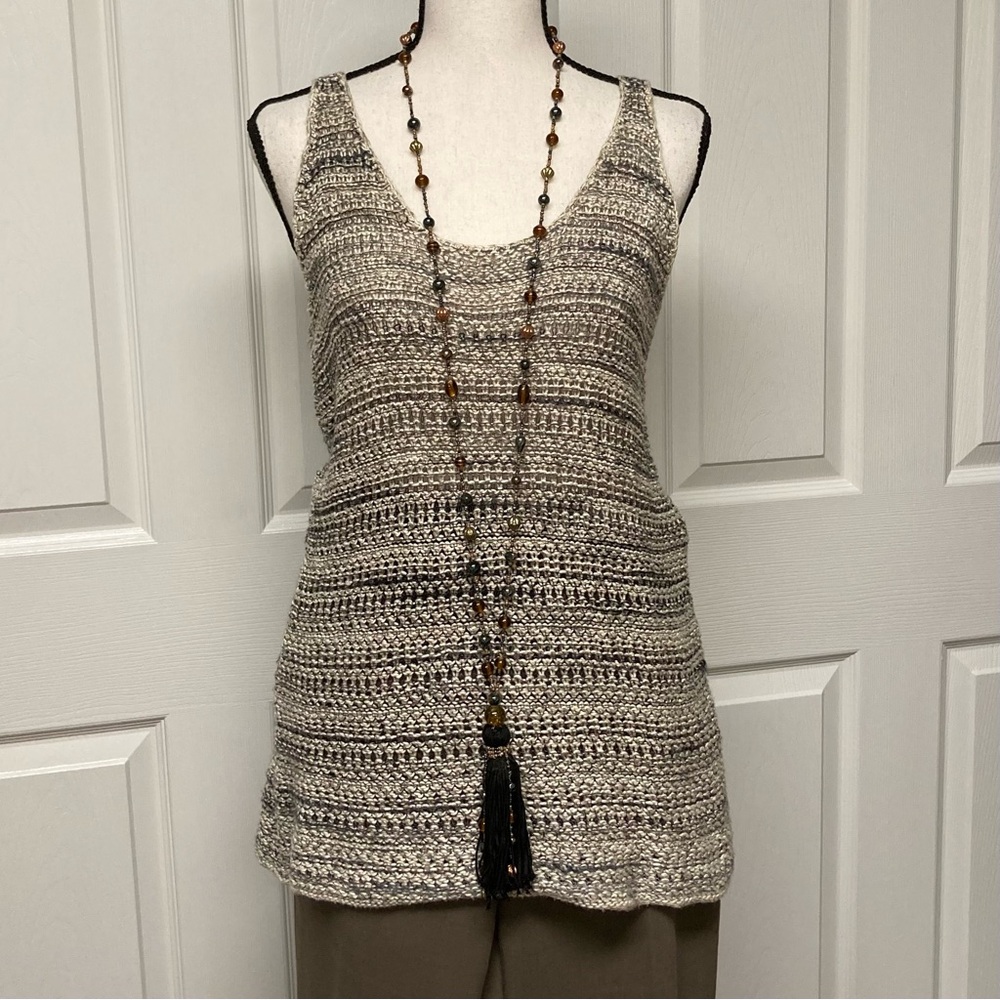 NWT Vince knit vest. Longer length. Size S/P. Mix of tans, greys, and taupe.